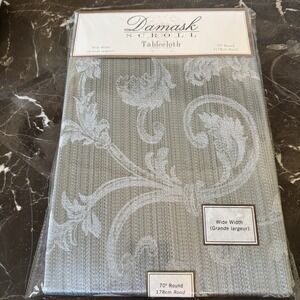 Avon Home Tablecloth Damask Scroll Sage Green 70" Round New In Package